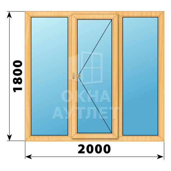 Трехстворчатое деревянное окно из сосны Г-П-Г 2000×1800 ОА-36947