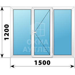 Трехстворчатое поворотное пластиковое окно Г-П-Г 1500×1200 ОА-32607