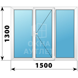 Трехстворчатое поворотное пластиковое окно Г-П-Г 1500×1300 ОА-32670