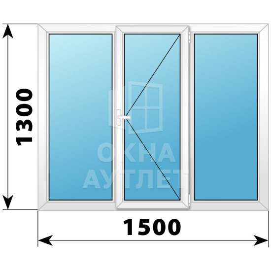 Трехстворчатое поворотное пластиковое окно Г-П-Г 1500×1300 ОА-32670