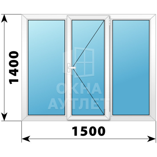 Трехстворчатое поворотное пластиковое окно Г-П-Г 1500×1400 ОА-32730