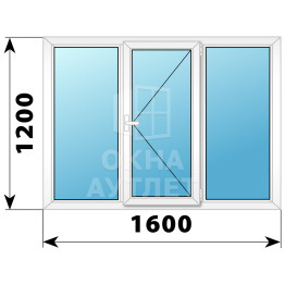 Трехстворчатое поворотное пластиковое окно Г-П-Г 1600×1200 ОА-32652