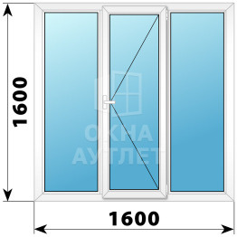 Трехстворчатое поворотное пластиковое окно Г-П-Г 1600×1600 ОА-32916