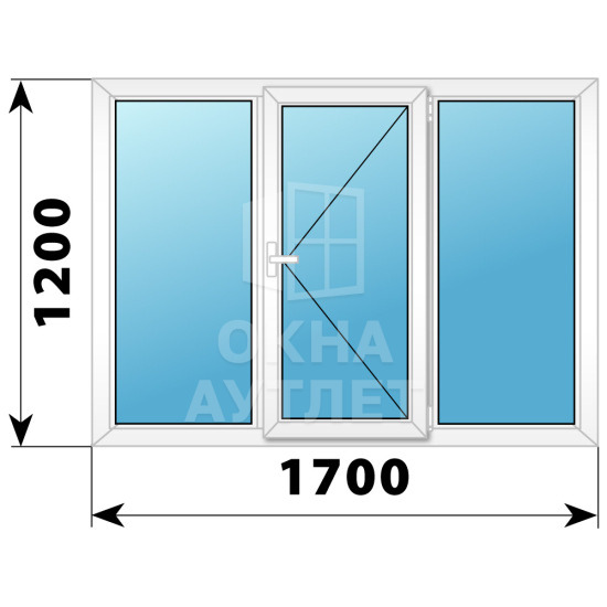 Трехстворчатое поворотное пластиковое окно Г-П-Г 1700×1200 ОА-32700