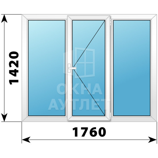 Трехстворчатое поворотное пластиковое окно Г-П-Г 1760×1420 ОА-32883