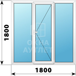 Трехстворчатое поворотное пластиковое окно Г-П-Г 1800×1800 ОА-32886