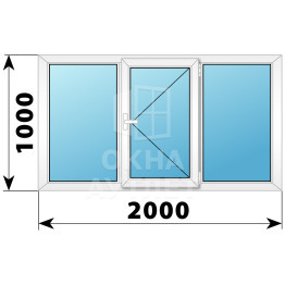 Трехстворчатое поворотное пластиковое окно Г-П-Г 2000×1000 ОА-32688