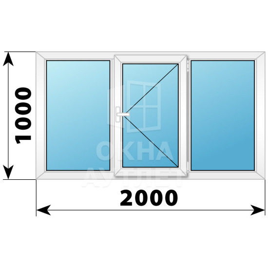 Трехстворчатое поворотное пластиковое окно Г-П-Г 2000×1000 ОА-32688