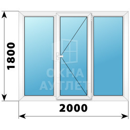 Трехстворчатое поворотное пластиковое окно Г-П-Г 2000×1800 ОА-32961