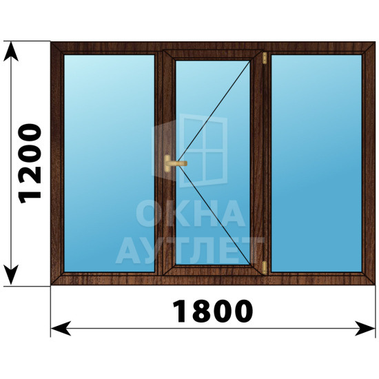 Трехстворчатое окно из дуба 1800×1200 Г-П-Г ОА-37184