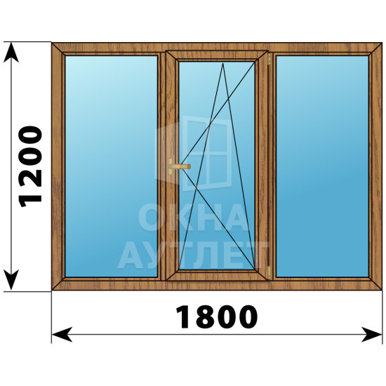 Трехстворчатое окно из лиственницы 1800×1200 Г-ПО-Г ОА-36782