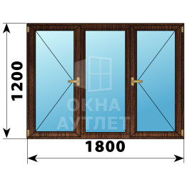Трехстворчатое окно из дуба 1800×1200 П-Г-П ОА-37370