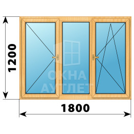 Трехстворчатое окно из сосны 1800×1200 П-Г-ПО ОА-36287
