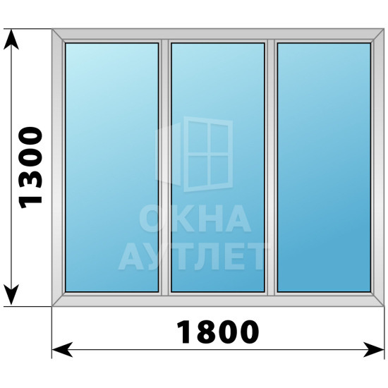 Трехстворчатое дерево-алюминиевое окно 1800×1300 Г-Г-Г ОА-37151
