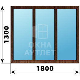 Трехстворчатое окно из дуба 1800×1300 Г-Г-Г ОА-36977