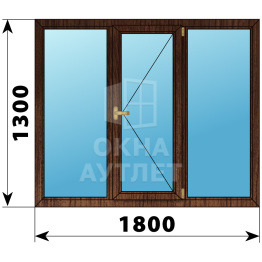 Трехстворчатое окно из дуба 1800×1300 Г-П-Г ОА-37301