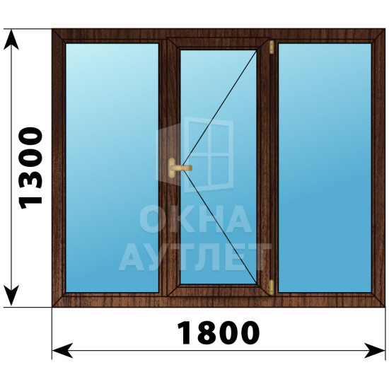 Трехстворчатое окно из дуба 1800×1300 Г-П-Г ОА-37301