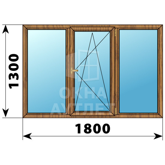 Трехстворчатое окно из лиственницы 1800×1300 Г-ПО-Г ОА-36908