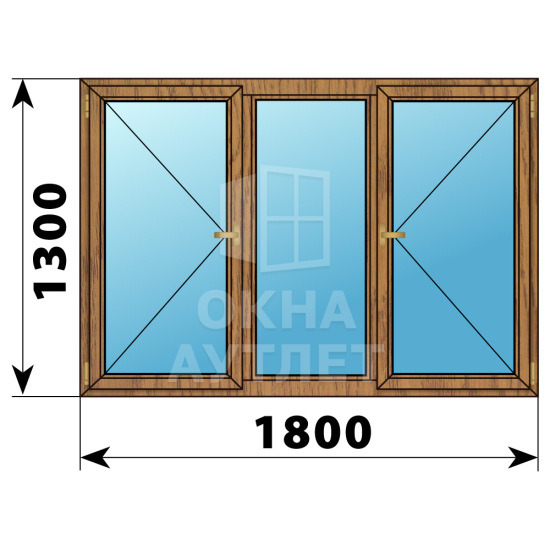Трехстворчатое окно из лиственницы 1800×1300 П-Г-П ОА-37037
