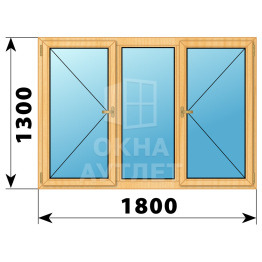 Трехстворчатое окно из сосны 1800×1300 П-Г-П ОА-36350