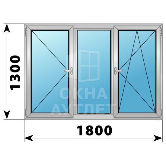 Трехстворчатое дерево-алюминиевое окно 1800×1300 П-Г-ПО ОА-37643