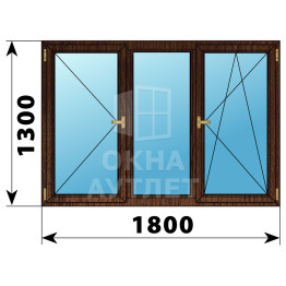 Трехстворчатое окно из дуба 1800×1300 П-Г-ПО ОА-37502