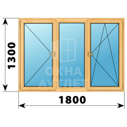 Трехстворчатое окно из сосны 1800×1300 П-Г-ПО ОА-36434