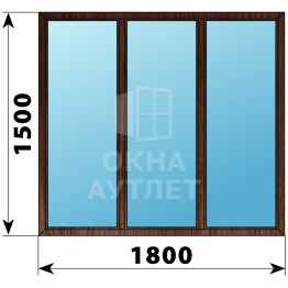 Трехстворчатое окно из дуба 1800×1500 Г-Г-Г ОА-37199