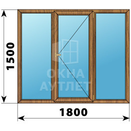 Трехстворчатое окно из лиственницы 1800×1500 Г-П-Г ОА-37091