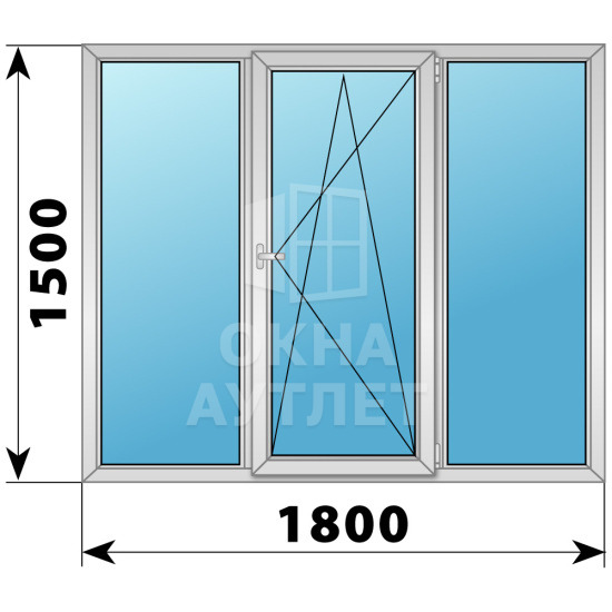Трехстворчатое дерево-алюминиевое окно 1800×1500 Г-ПО-Г ОА-37661