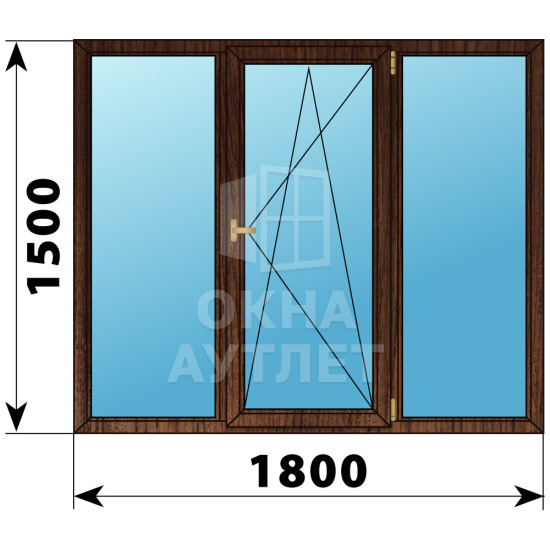 Трехстворчатое окно из дуба 1800×1500 Г-ПО-Г ОА-37553