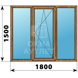 Трехстворчатое окно из лиственницы 1800×1500 Г-ПО-Г ОА-37139