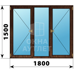 Трехстворчатое окно из дуба 1800×1500 П-Г-П ОА-37622