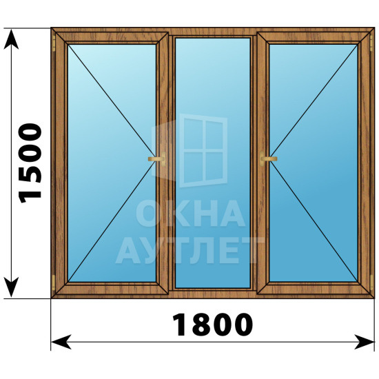 Трехстворчатое окно из лиственницы 1800×1500 П-Г-П ОА-37241