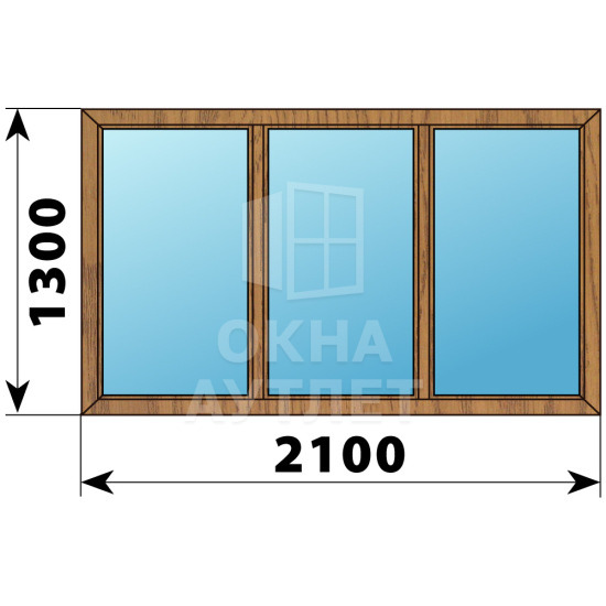 Трехстворчатое окно из лиственницы 2100×1300 Г-Г-Г ОА-36719