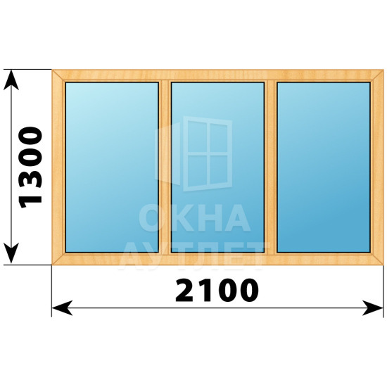 Трехстворчатое окно из сосны 2100×1300 Г-Г-Г ОА-36002