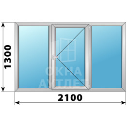 Трехстворчатое дерево-алюминиевое окно 2100×1300 Г-П-Г ОА-37625