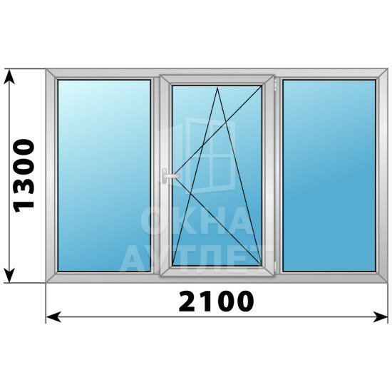 Трехстворчатое дерево-алюминиевое окно 2100×1300 Г-ПО-Г ОА-37658