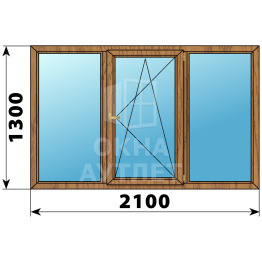 Трехстворчатое окно из лиственницы 2100×1300 Г-ПО-Г ОА-37133