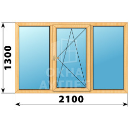 Трехстворчатое окно из сосны 2100×1300 Г-ПО-Г ОА-36461