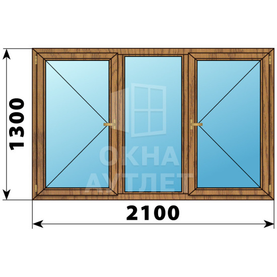Трехстворчатое окно из лиственницы 2100×1300 П-Г-П ОА-37229