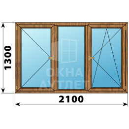 Трехстворчатое окно из лиственницы 2100×1300 П-Г-ПО ОА-37280