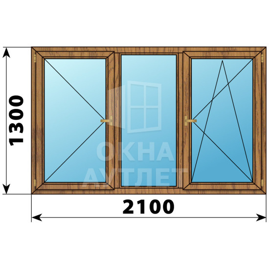 Трехстворчатое окно из лиственницы 2100×1300 П-Г-ПО ОА-37280
