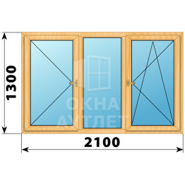 Трехстворчатое окно из сосны 2100×1300 П-Г-ПО ОА-36635