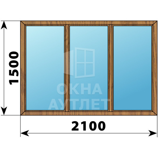 Трехстворчатое окно из лиственницы 2100×1500 Г-Г-Г ОА-36992