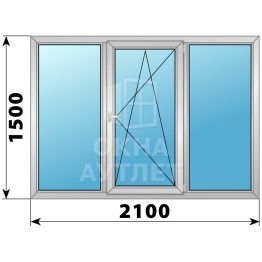 Трехстворчатое дерево-алюминиевое окно 2100×1500 Г-ПО-Г ОА-37799