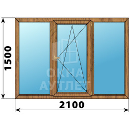 Трехстворчатое окно из лиственницы 2100×1500 Г-ПО-Г ОА-37334