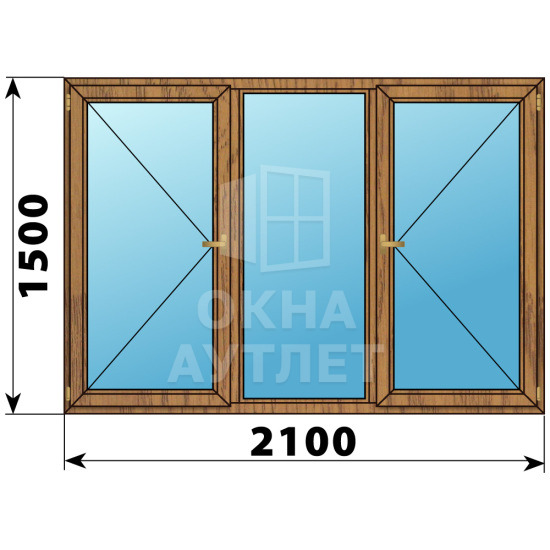 Трехстворчатое окно из лиственницы 2100×1500 П-Г-П ОА-37421