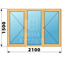 Трехстворчатое окно из сосны 2100×1500 П-Г-П ОА-36830