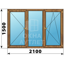 Трехстворчатое окно из лиственницы 2100×1500 П-Г-ПО ОА-37472